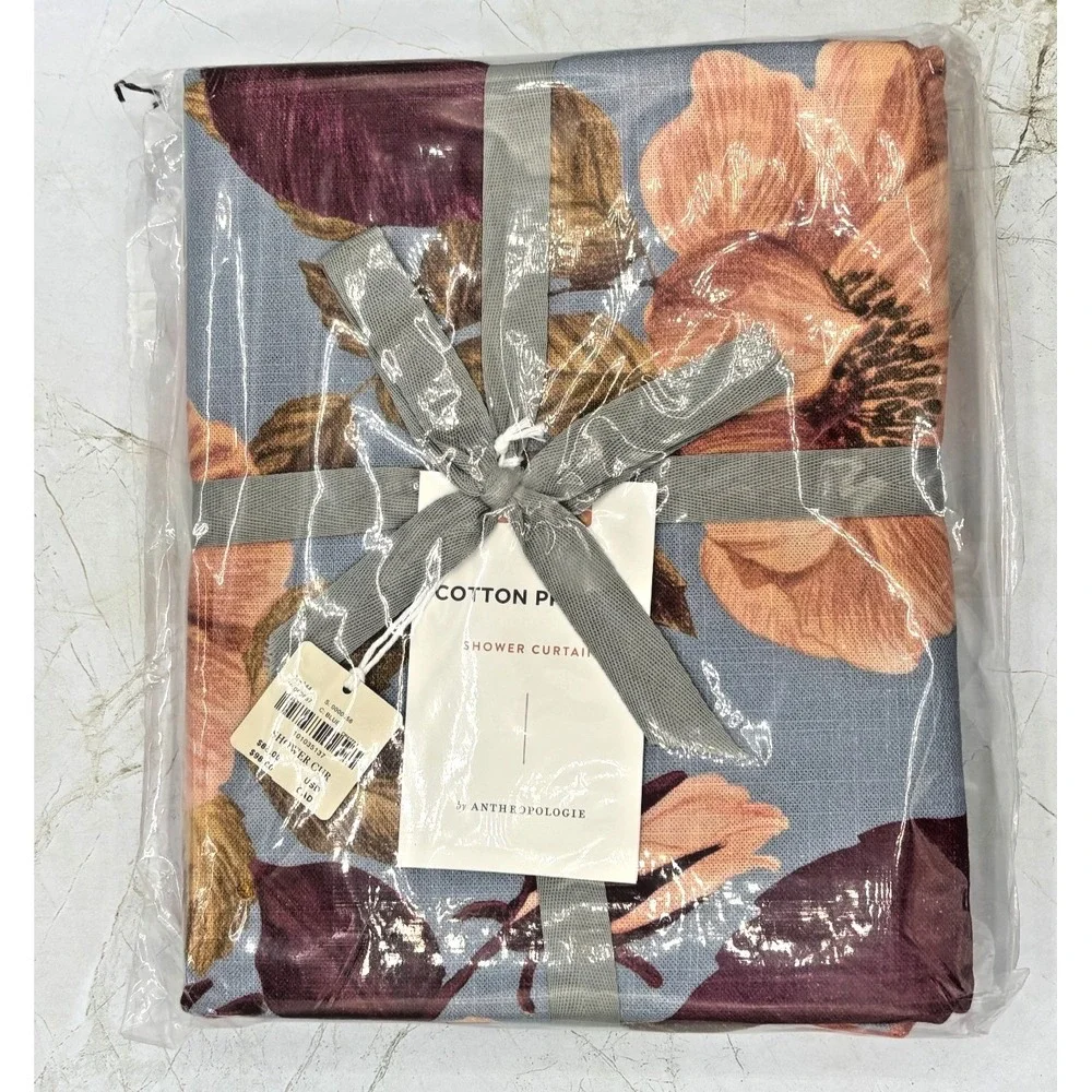 NEW Anthropologie Maeve Roses Printed Organic‎ Cotton Floral Shower Curtain NWT